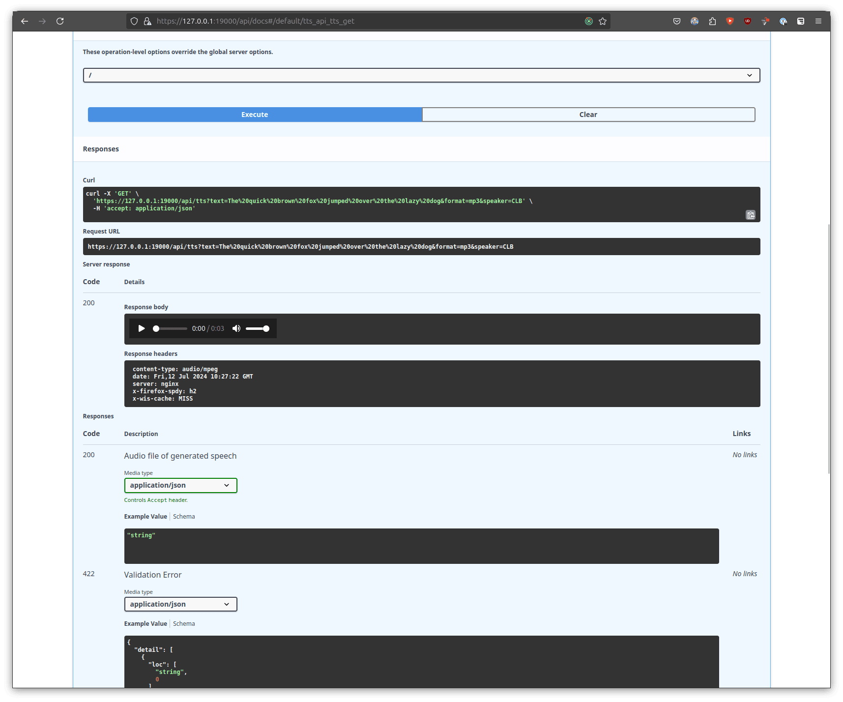 Willow Inference Server API TTS Response